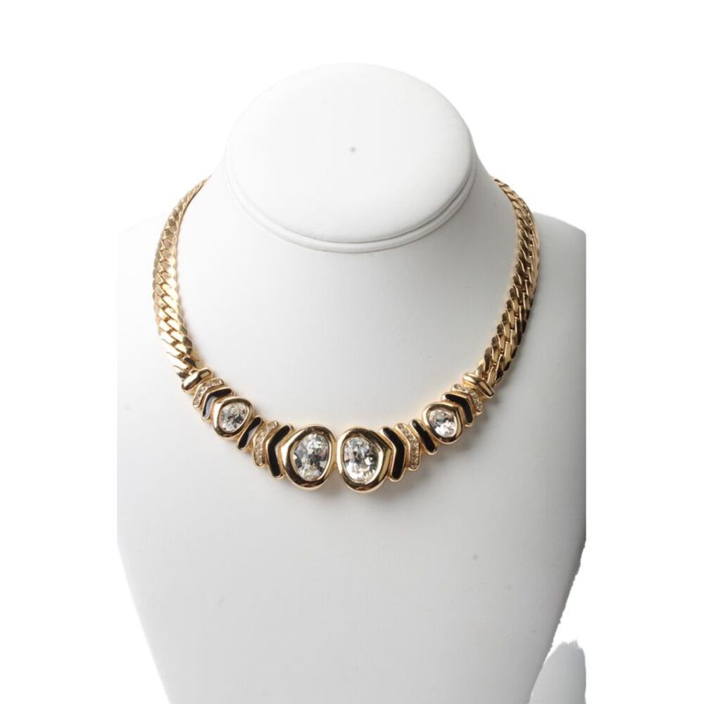 Christian Dior Womens Vintage Gold Tone Crystal Collar Necklace 16.5"
